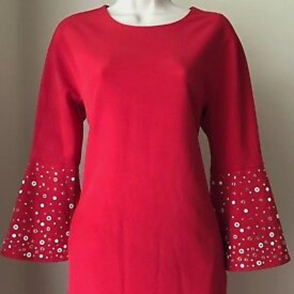 Badgley Mischka Red Bell Sleeve Mini Dress